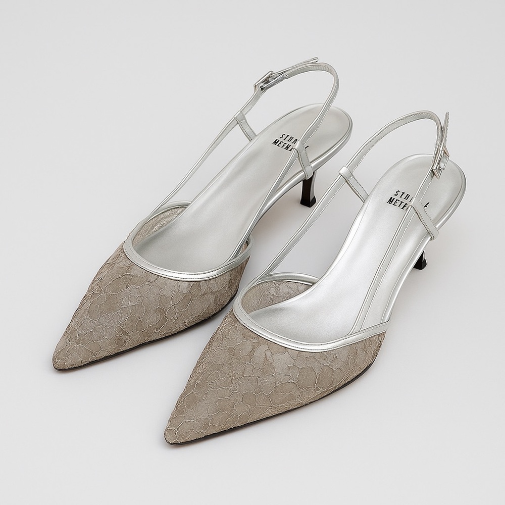 Stuart Weitzman Silver and Tan Heels